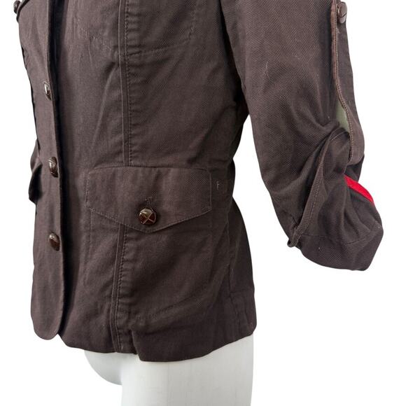 Diane von Furstenberg DVF Dark Brown Roll Tab Sleeve Jacket Cotton Stretch sz 4 - Picture 8 of 16
